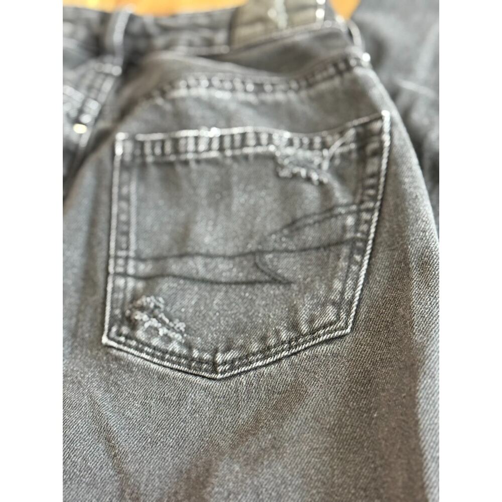 American Eagle Mom Jean Black Wash Distressed Mid Rise Size 00 Real Good Denim - Picture 8 of 14